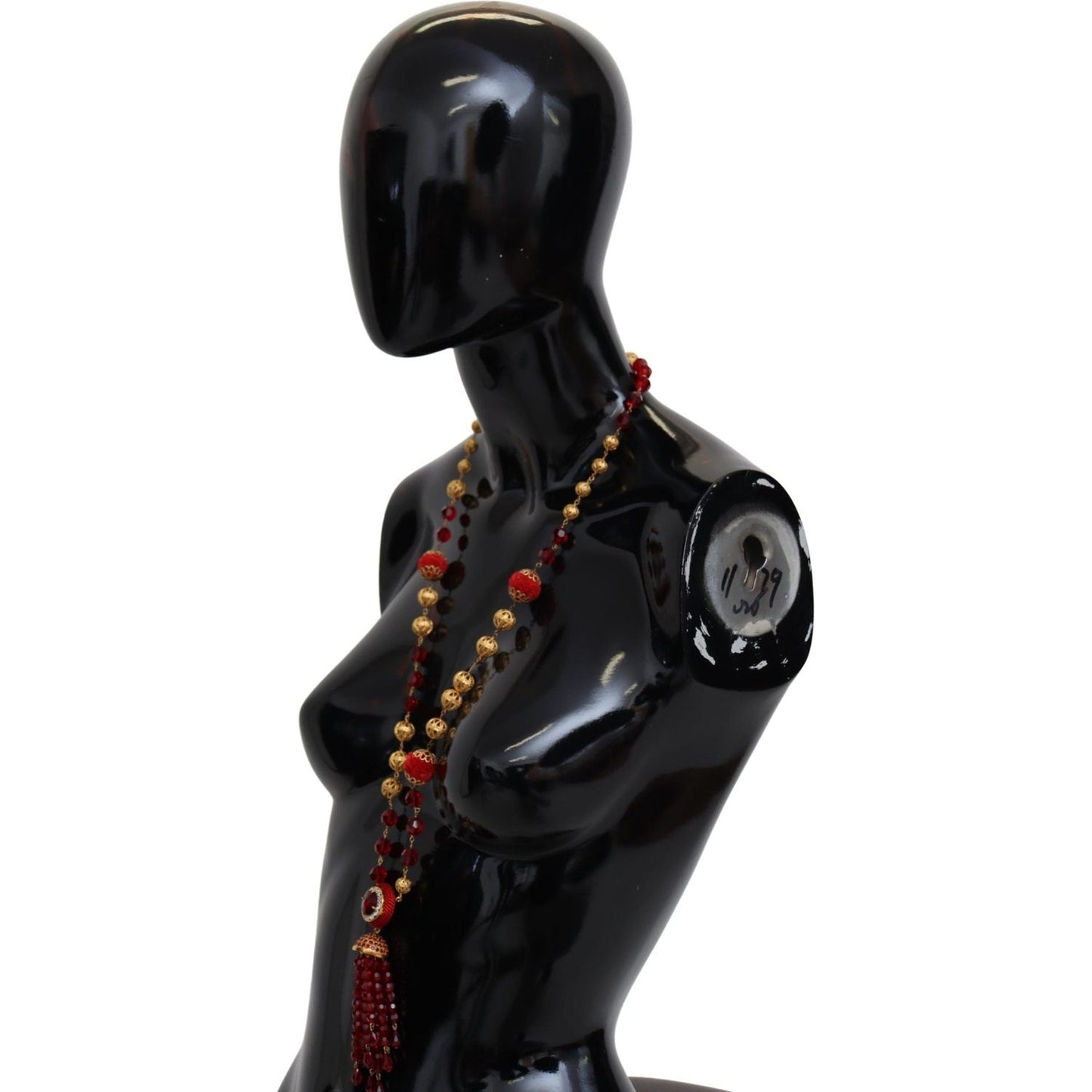 Dolce & Gabbana Gold Tone Brass Red Crystals Pendant Opera Chain Necklace Dolce & Gabbana