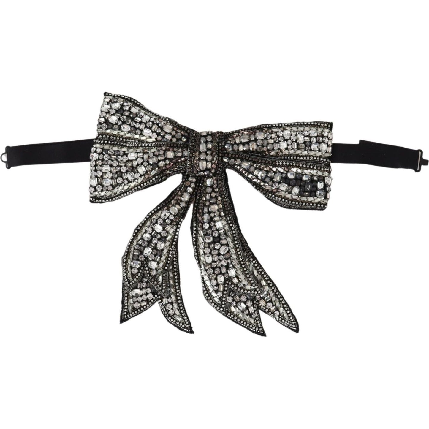 Dolce & Gabbana Silver Crystal Beaded Sequined Catwalk Necklace Bowtie Dolce & Gabbana