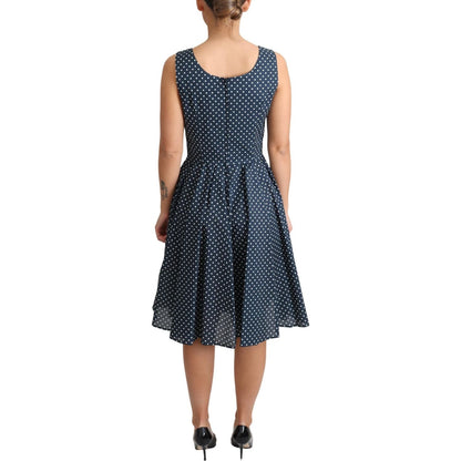Dolce & Gabbana Blue Dotted Cotton A-Line Gown Dress