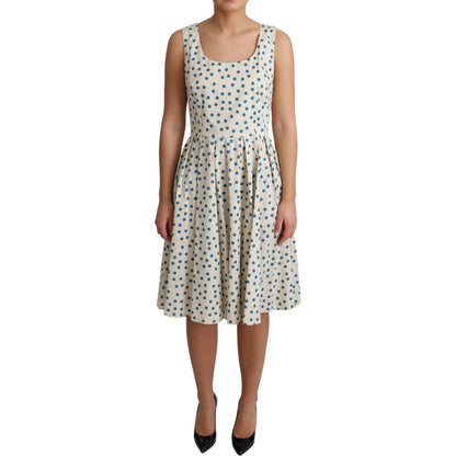 Dolce & Gabbana Beige Dotted Cotton A-Line Gown Dress Dolce & Gabbana
