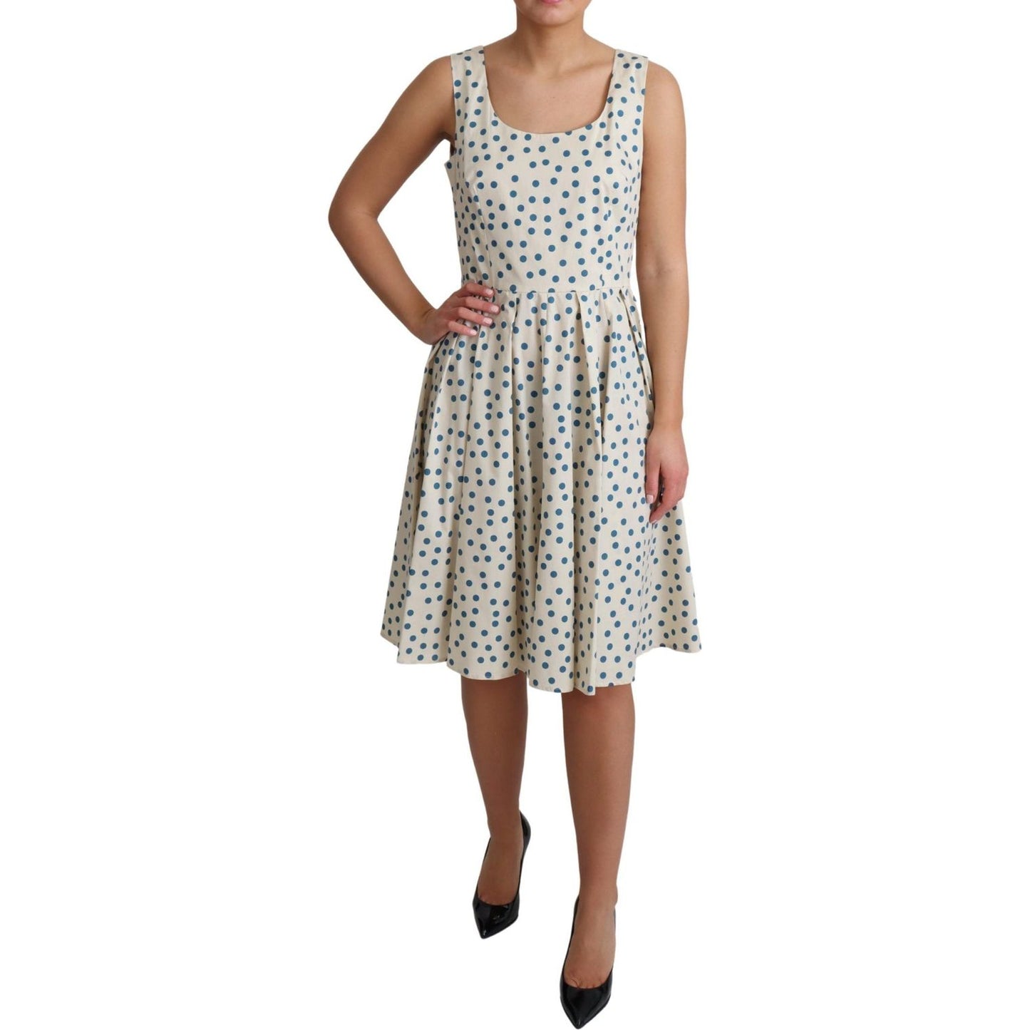 Dolce & Gabbana Beige Dotted Cotton A-Line Gown Dress Dolce & Gabbana