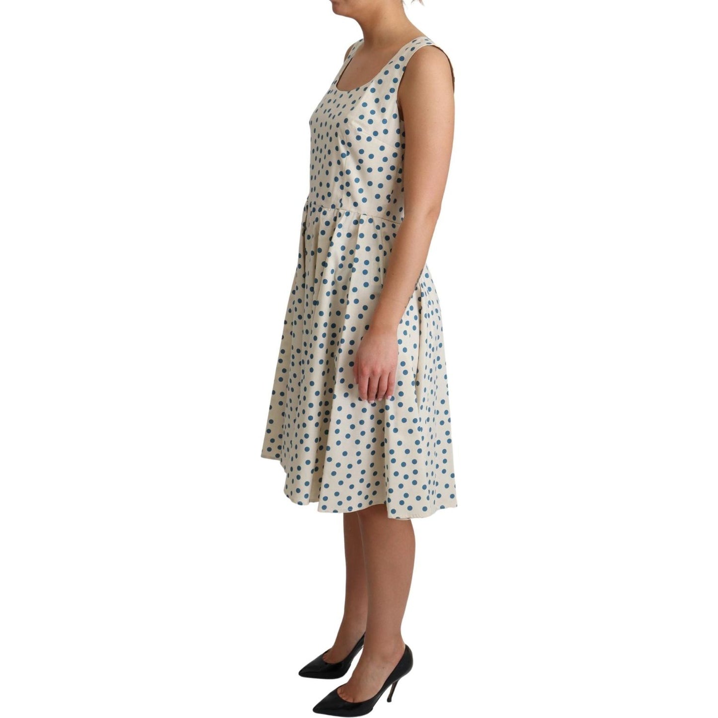 Dolce & Gabbana Beige Dotted Cotton A-Line Gown Dress Dolce & Gabbana