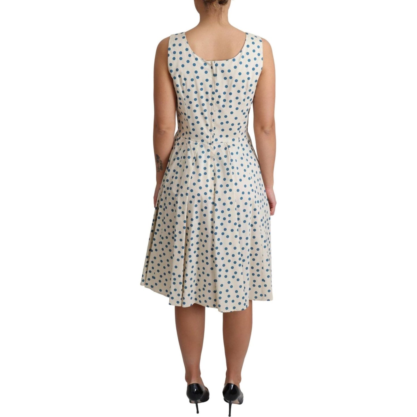 Dolce & Gabbana Beige Dotted Cotton A-Line Gown Dress Dolce & Gabbana