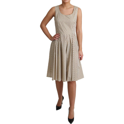 Dolce & Gabbana Beige Polka Dotted Cotton A-Line Dress Dolce & Gabbana