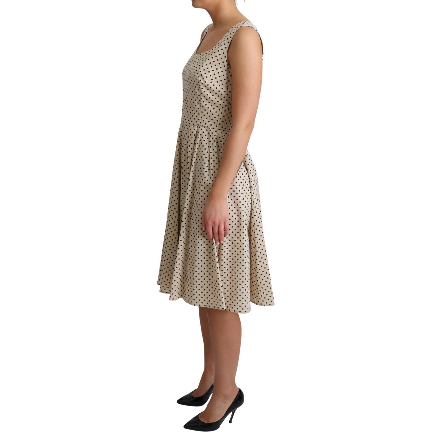 Dolce & Gabbana Beige Polka Dotted Cotton A-Line Dress Dolce & Gabbana