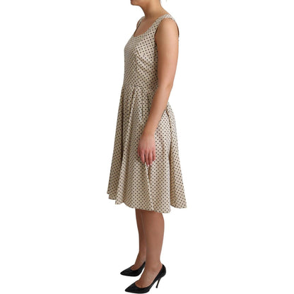 Dolce & Gabbana Beige Polka Dotted Cotton A-Line Dress Dolce & Gabbana
