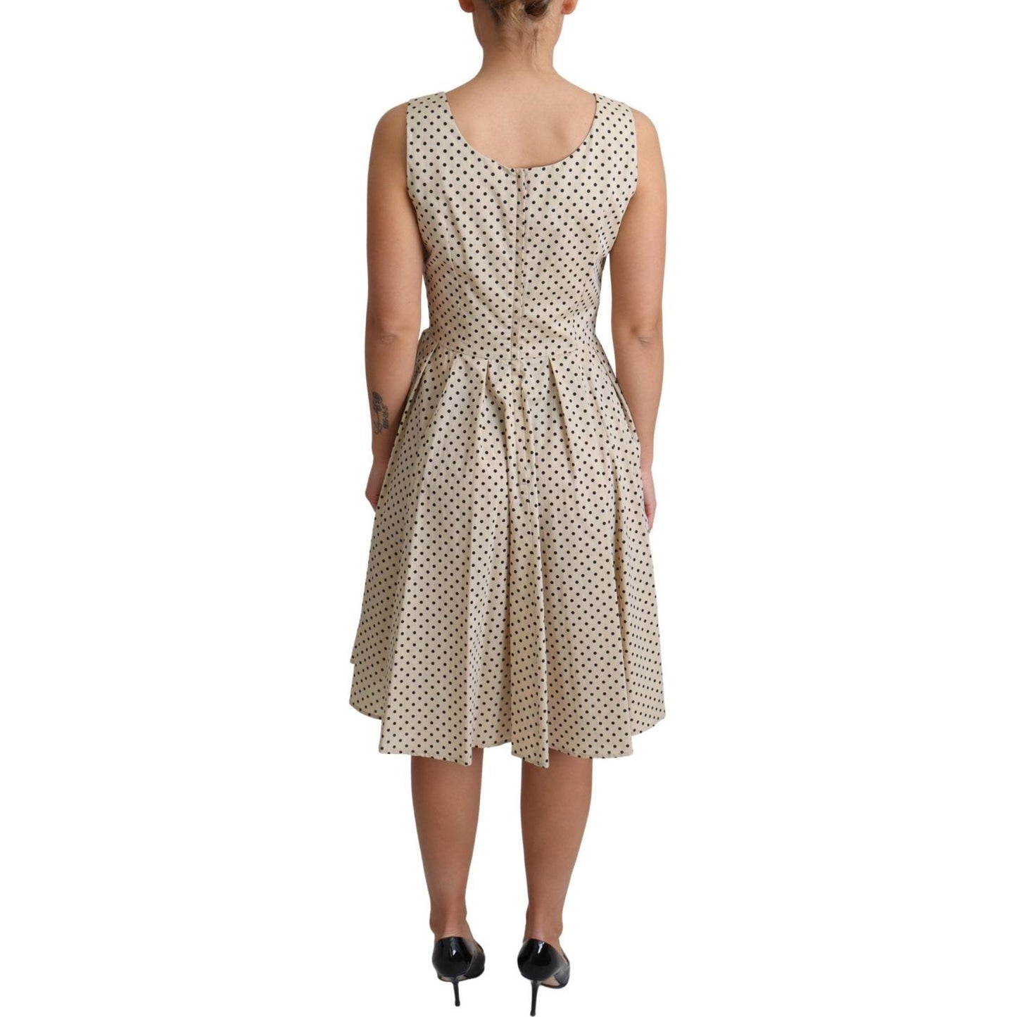 Dolce & Gabbana Beige Polka Dotted Cotton A-Line Dress Dolce & Gabbana