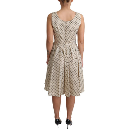 Dolce & Gabbana Beige Polka Dotted Cotton A-Line Dress Dolce & Gabbana