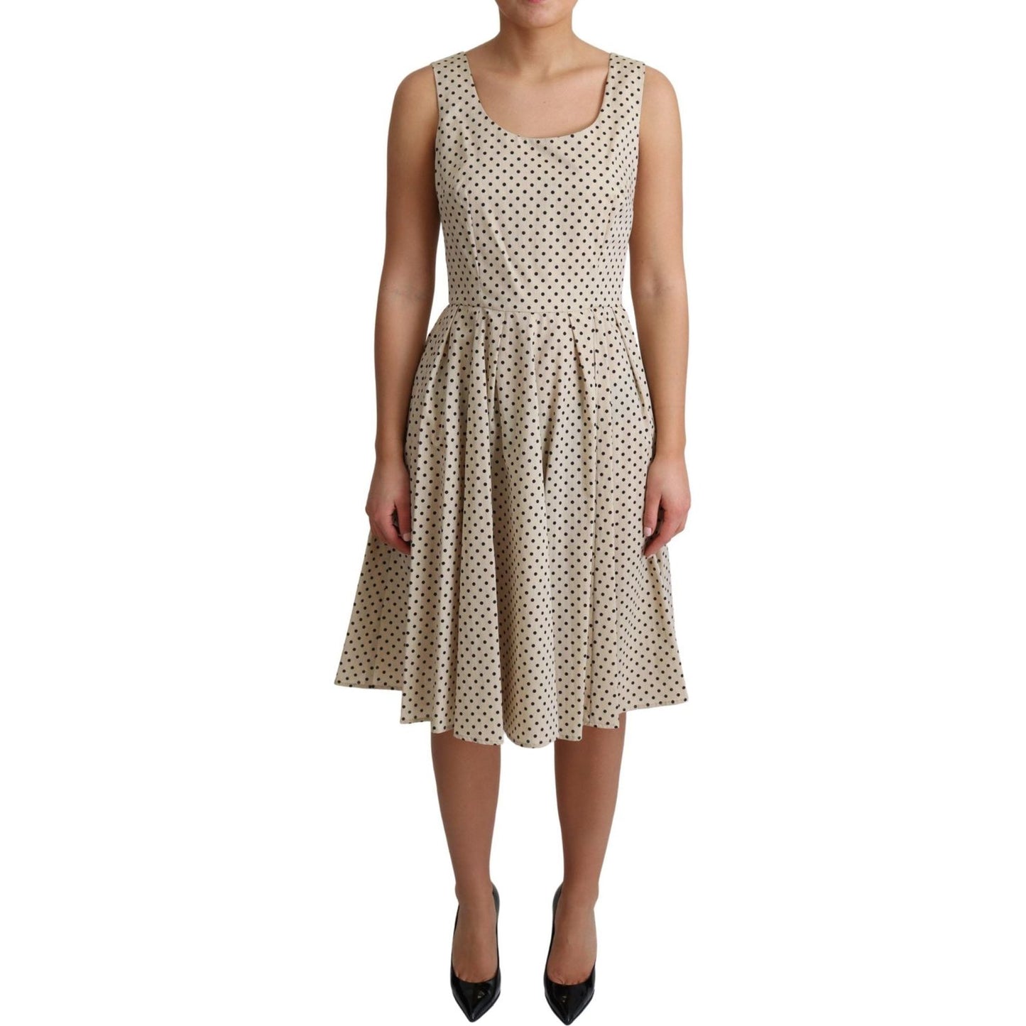 Dolce & Gabbana Beige Polka Dotted Cotton A-Line Dress Dolce & Gabbana