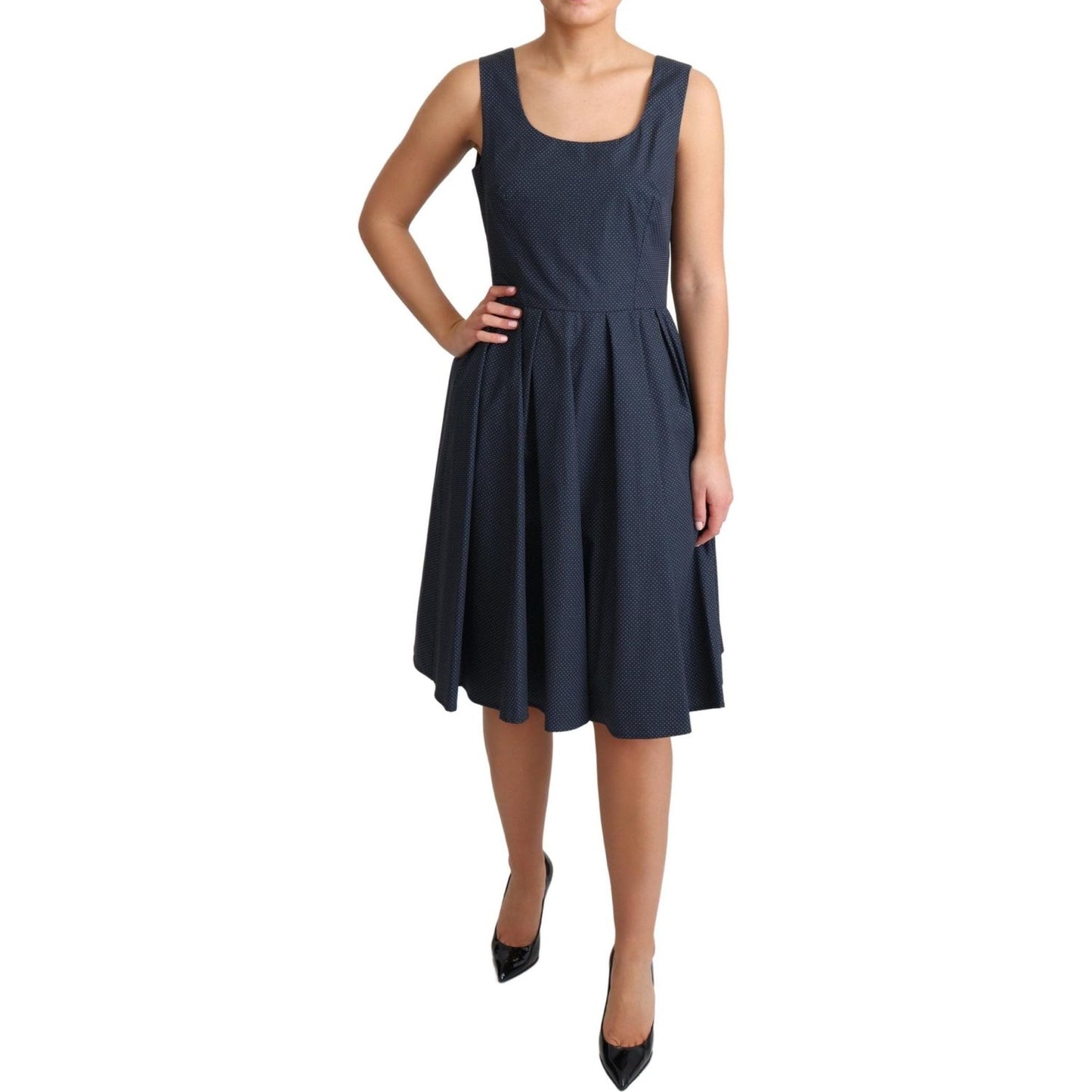 Dolce & Gabbana Blue Polka Dotted Cotton A-Line Dress Dolce & Gabbana