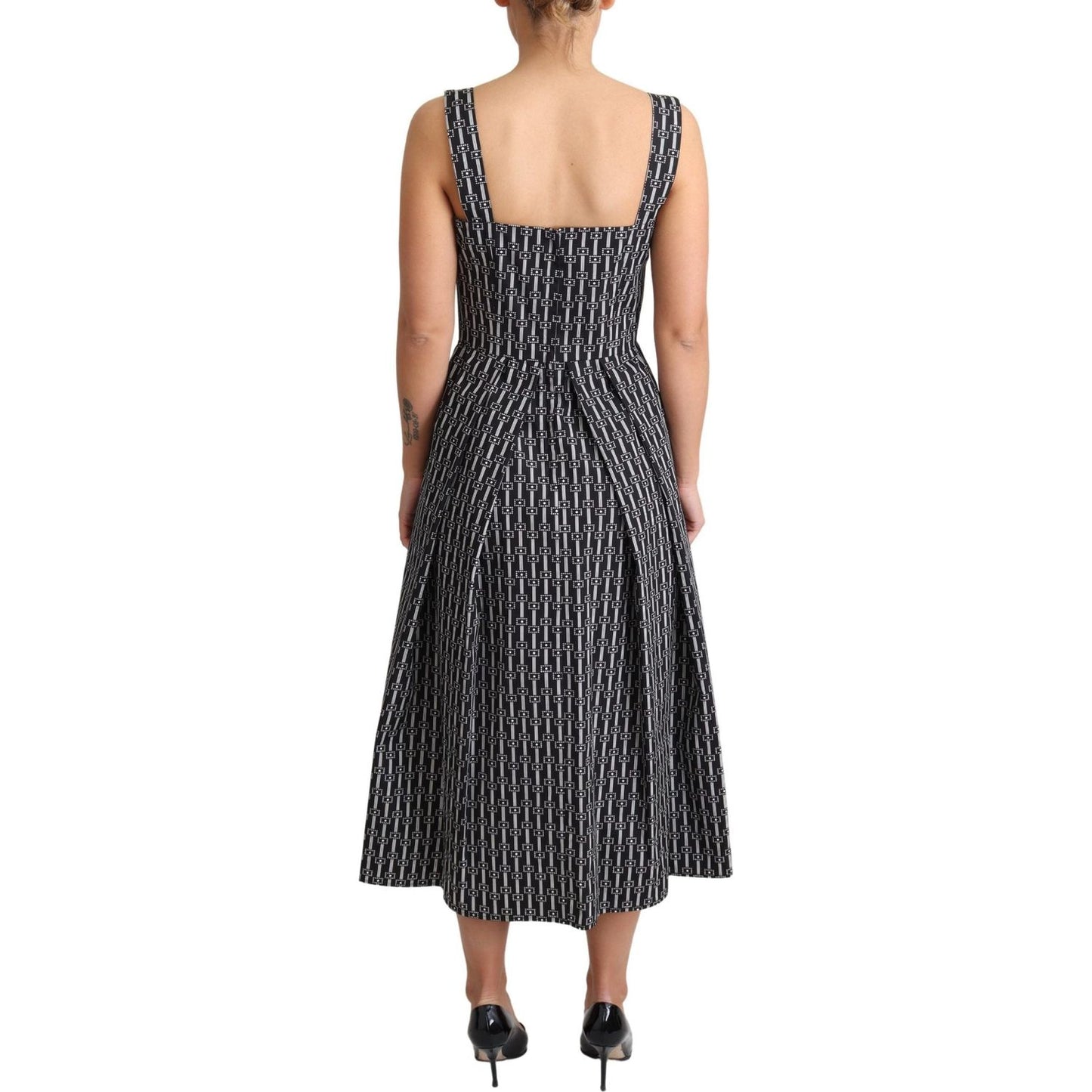 Dolce & Gabbana Black White Pattern Cotton A-Line Dress Dolce & Gabbana