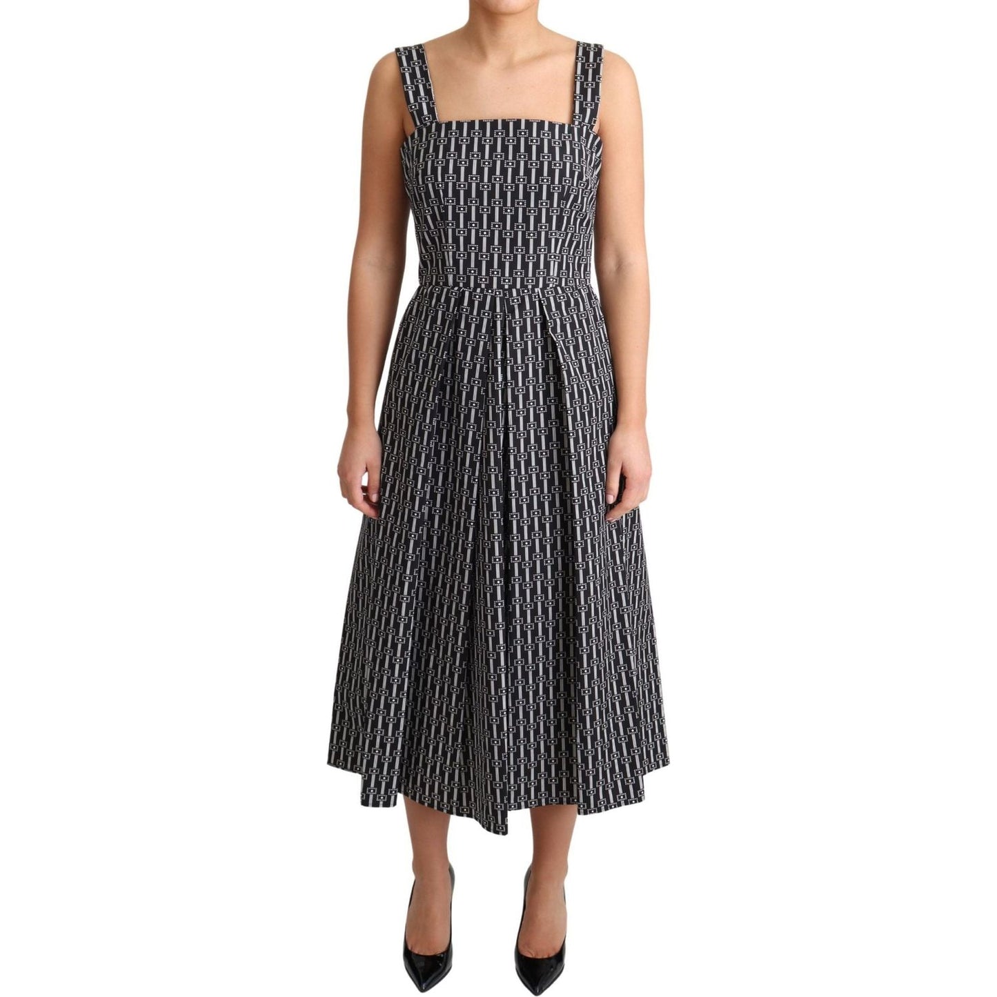Dolce & Gabbana Black White Pattern Cotton A-Line Dress Dolce & Gabbana