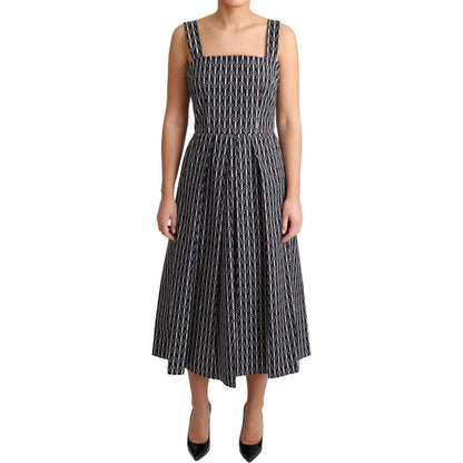 Dolce & Gabbana Black White Pattern Cotton A-Line Dress Dolce & Gabbana