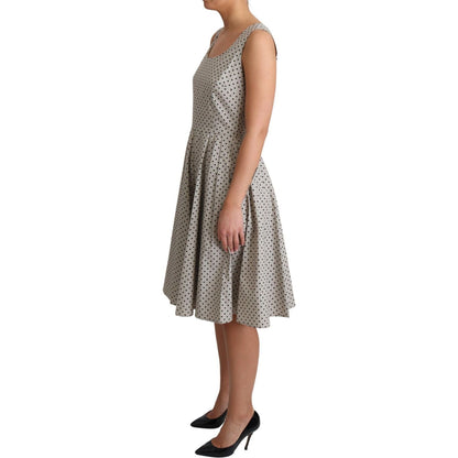 Dolce & Gabbana Beige Polka Dotted Cotton A-Line Dress Dolce & Gabbana