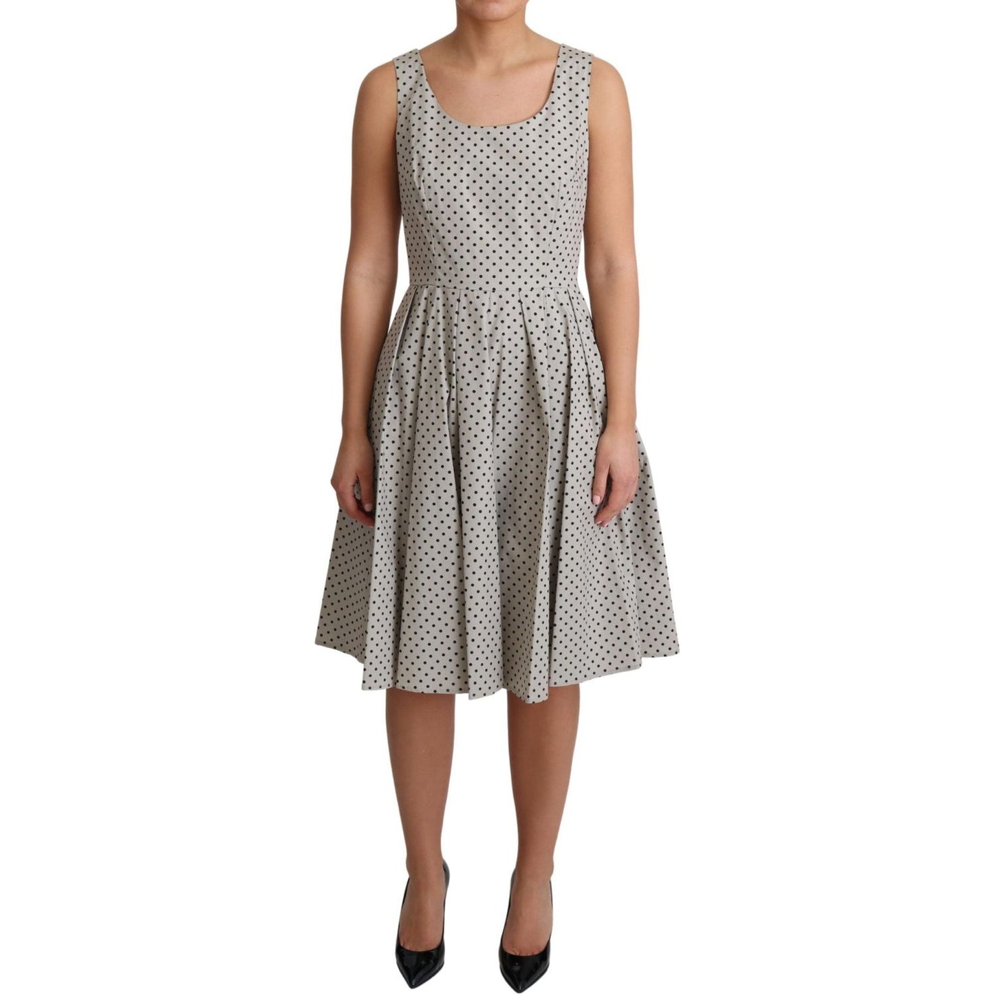 Dolce & Gabbana Beige Polka Dotted Cotton A-Line Dress Dolce & Gabbana