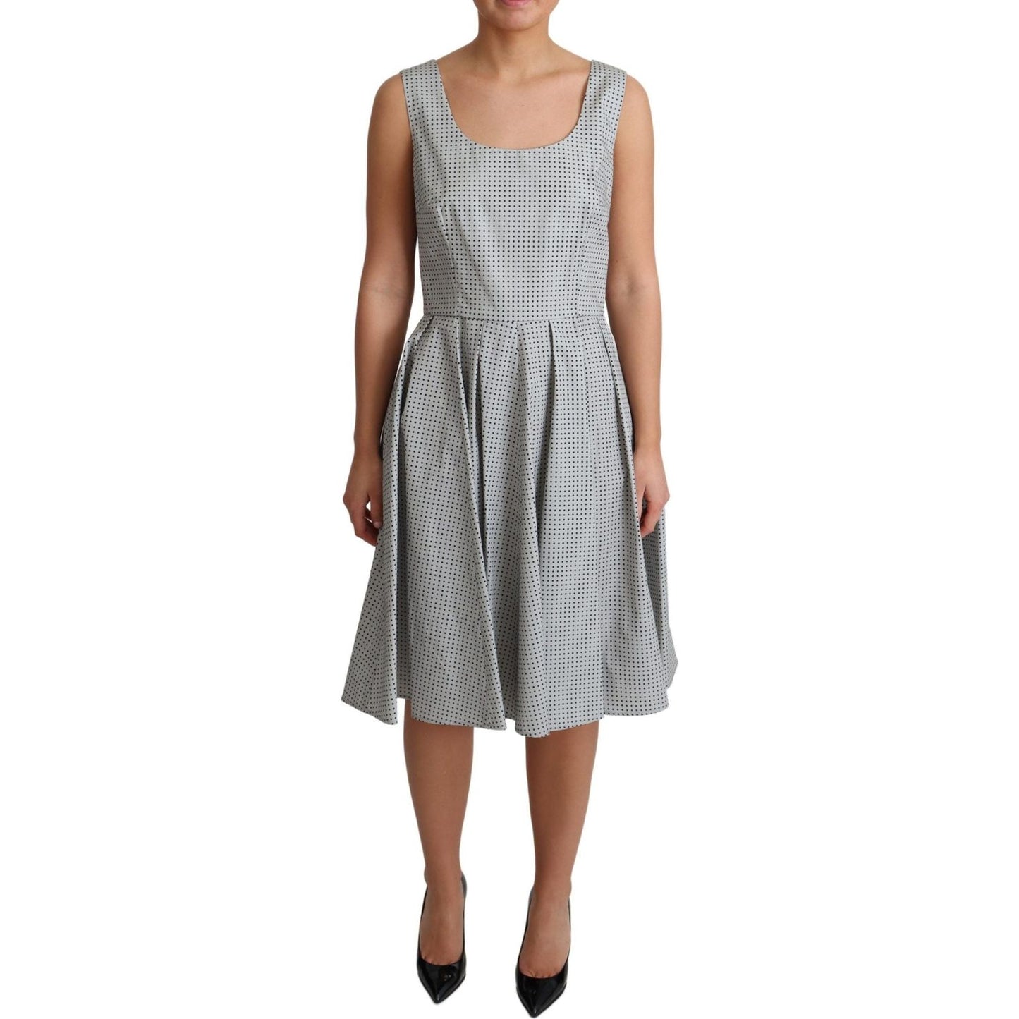 Dolce & Gabbana Gray Polka Dotted Cotton A-Line Dress Dolce & Gabbana