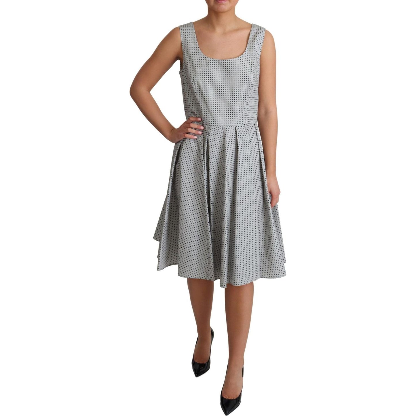 Dolce & Gabbana Gray Polka Dotted Cotton A-Line Dress Dolce & Gabbana