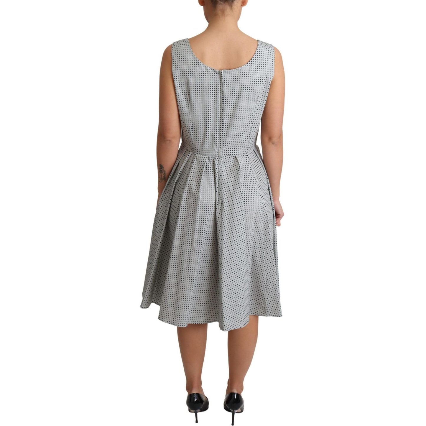 Dolce & Gabbana Gray Polka Dotted Cotton A-Line Dress Dolce & Gabbana