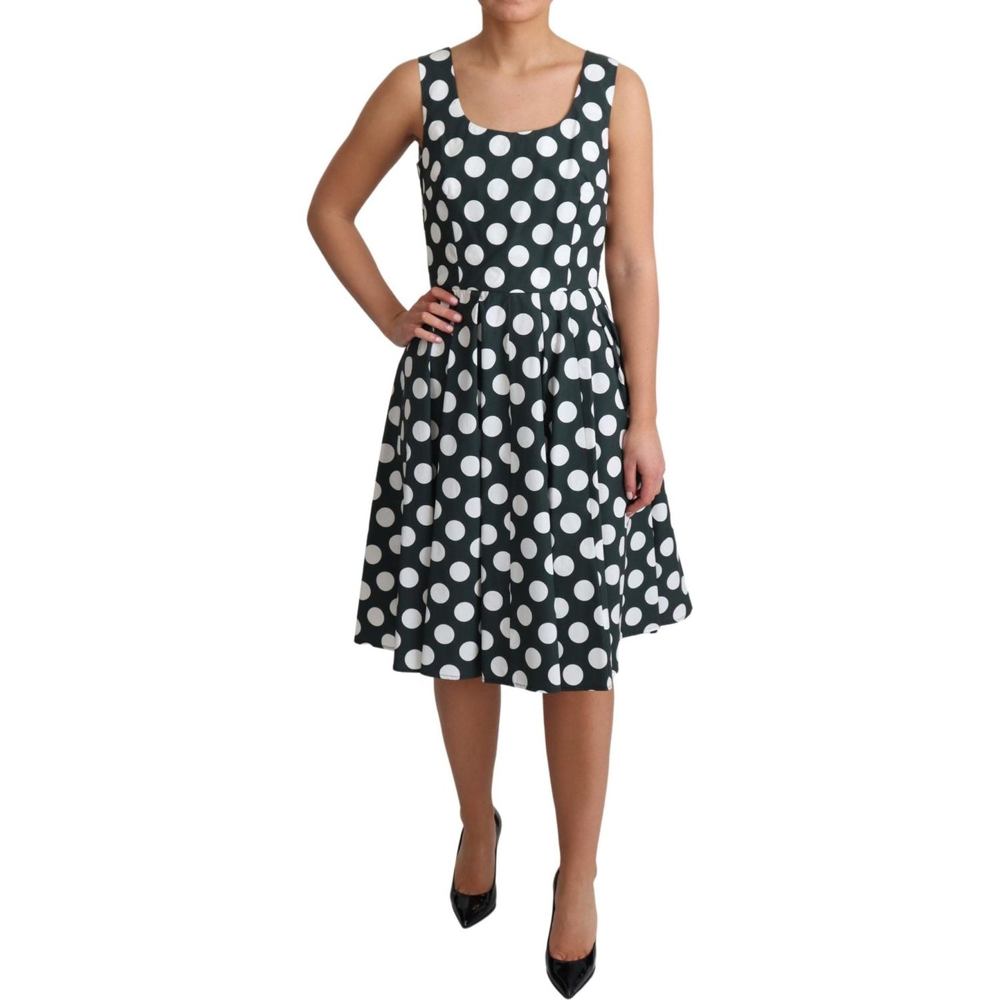 Dolce & Gabbana Green Polka Dotted Cotton A-Line Dress Dolce & Gabbana