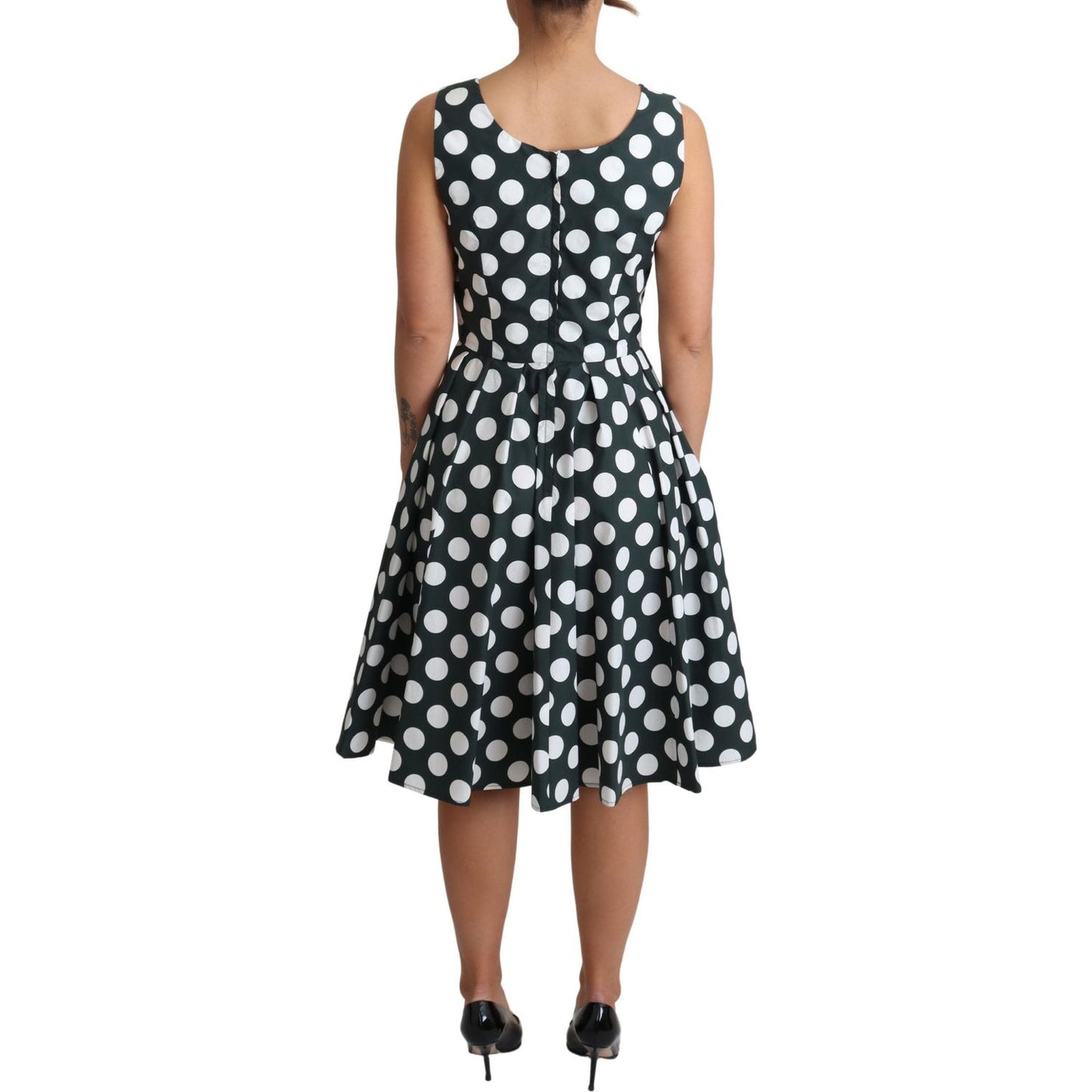 Dolce & Gabbana Green Polka Dotted Cotton A-Line Dress Dolce & Gabbana