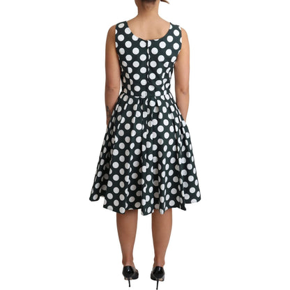 Dolce & Gabbana Green Polka Dotted Cotton A-Line Dress Dolce & Gabbana