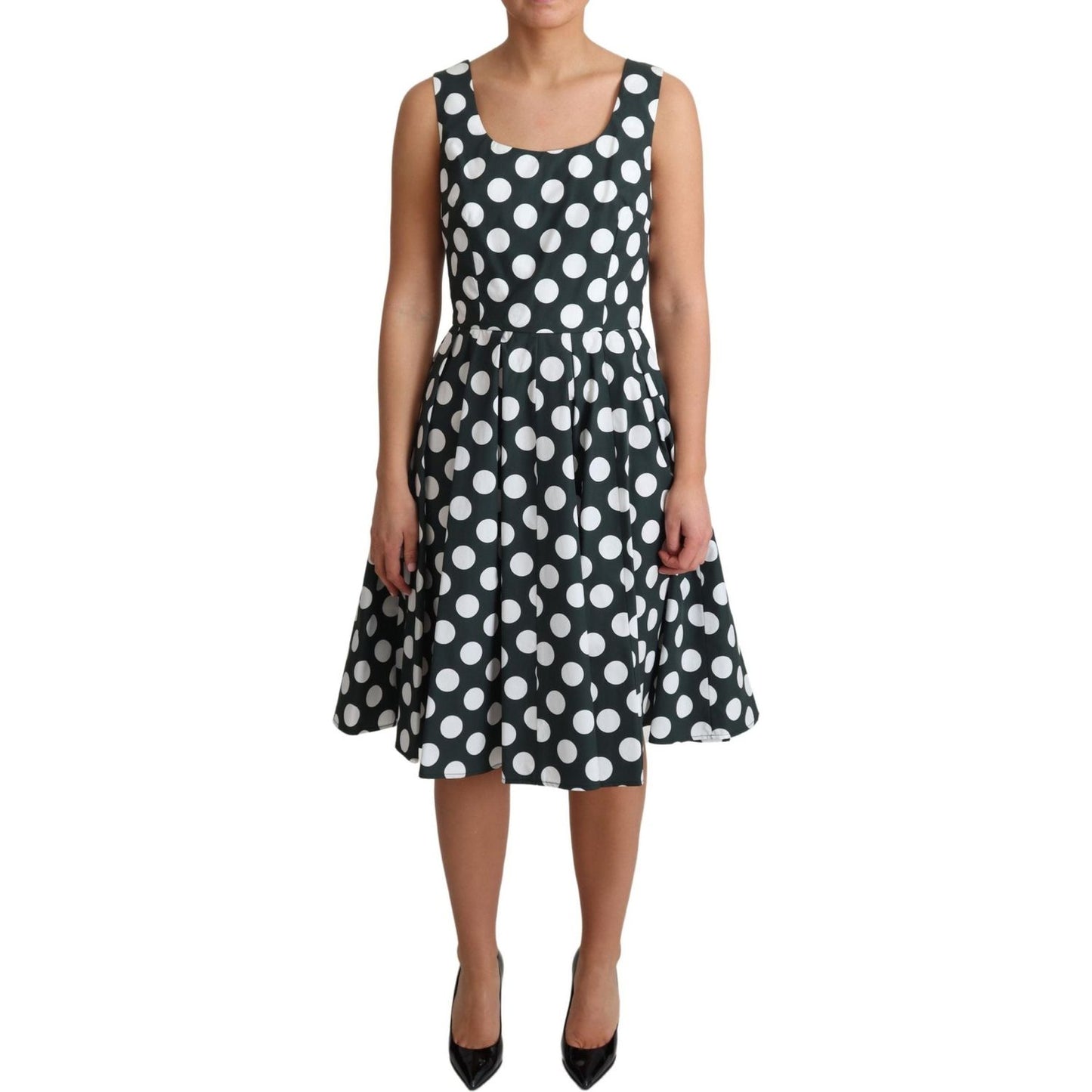 Dolce & Gabbana Green Polka Dotted Cotton A-Line Dress Dolce & Gabbana