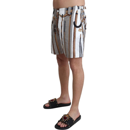 Dolce & Gabbana White Walking Stick Beachwear Shorts Swimshorts Dolce & Gabbana