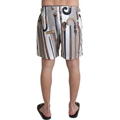 Dolce & Gabbana White Walking Stick Beachwear Shorts Swimshorts Dolce & Gabbana