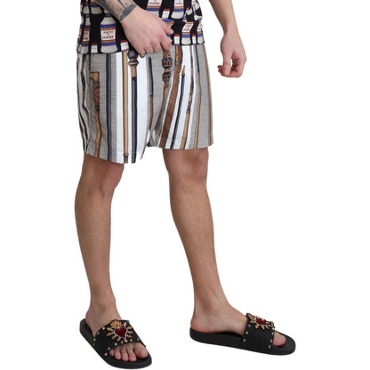 Dolce & Gabbana White Walking Stick Beachwear Shorts Swimshorts Dolce & Gabbana