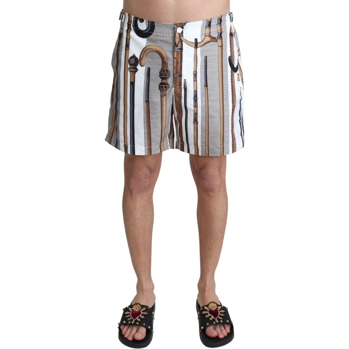 Dolce & Gabbana White Walking Stick Beachwear Shorts Swimshorts Dolce & Gabbana