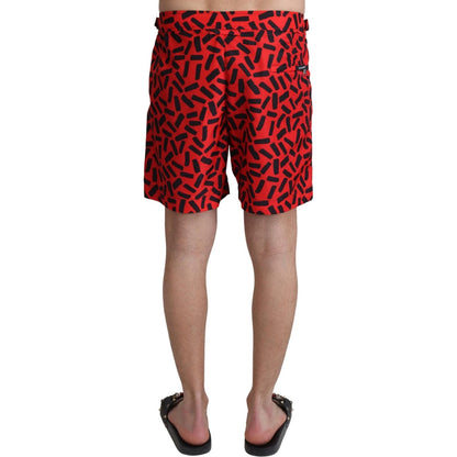 Dolce & Gabbana Red Patterned Beachwear Shorts Swimwear