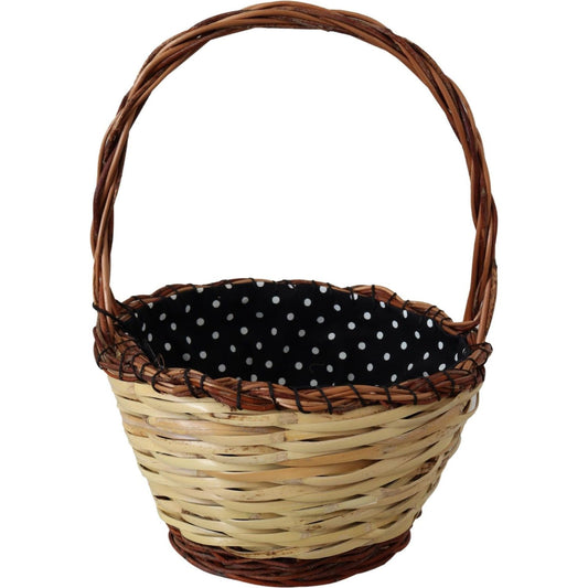 Dolce & Gabbana Beige Wood Wicker Rattan Basket Tote Bag Dolce & Gabbana