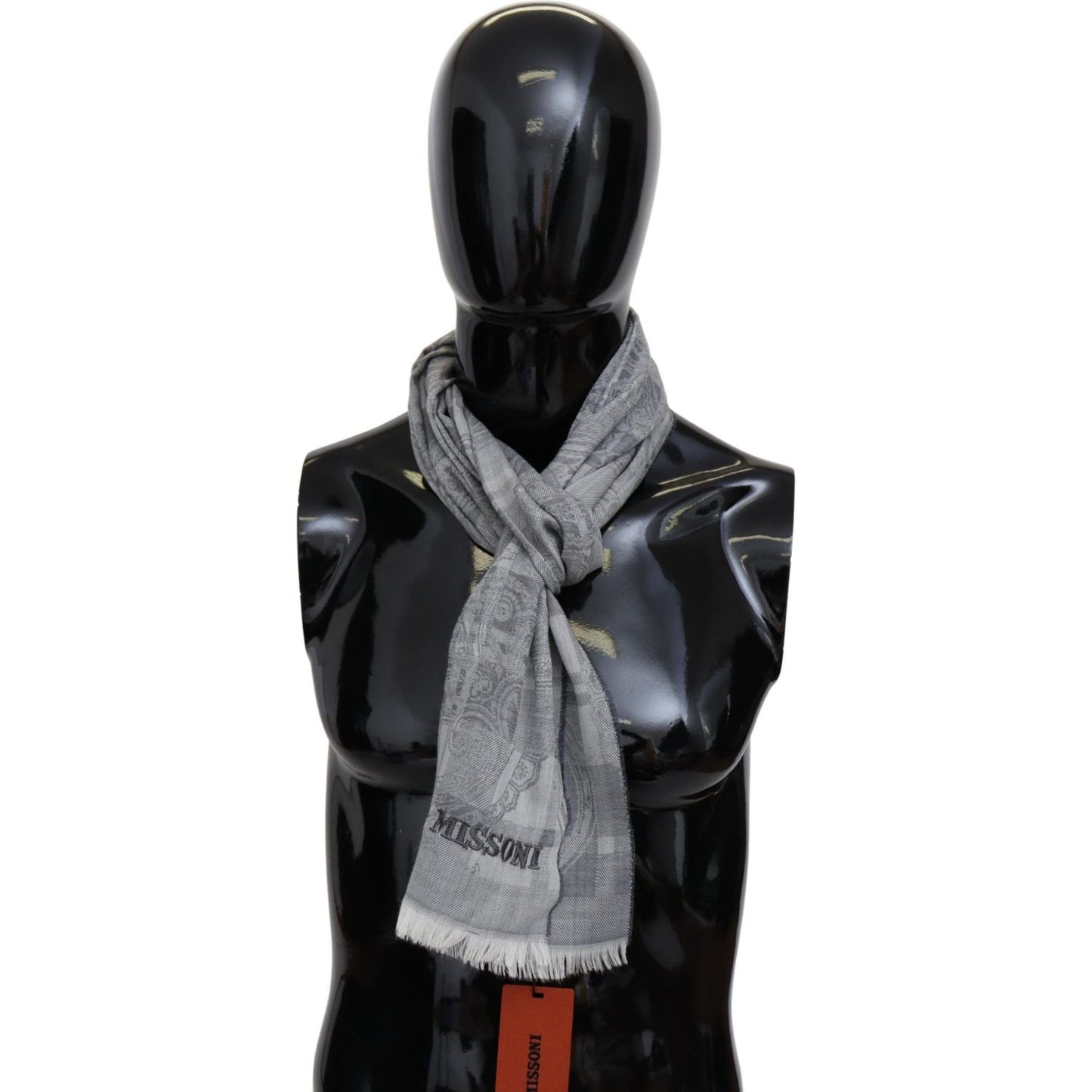 Chic Unisex Gray Wool Scarf with Logo Embroidery