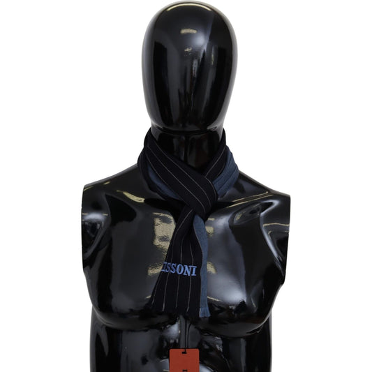 Missoni Black Blue Striped Wool Unisex Wrap scarf Missoni