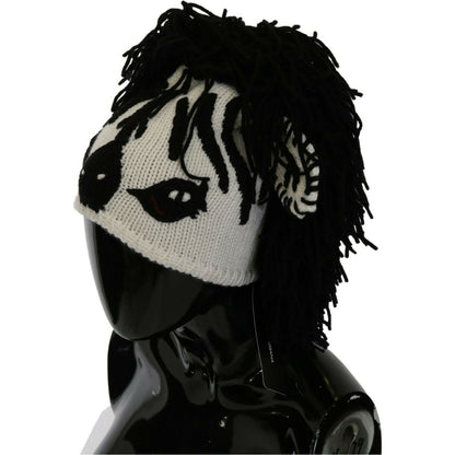 Dolce & Gabbana Black White Knitted Cashmere Animal Design Hat Dolce & Gabbana