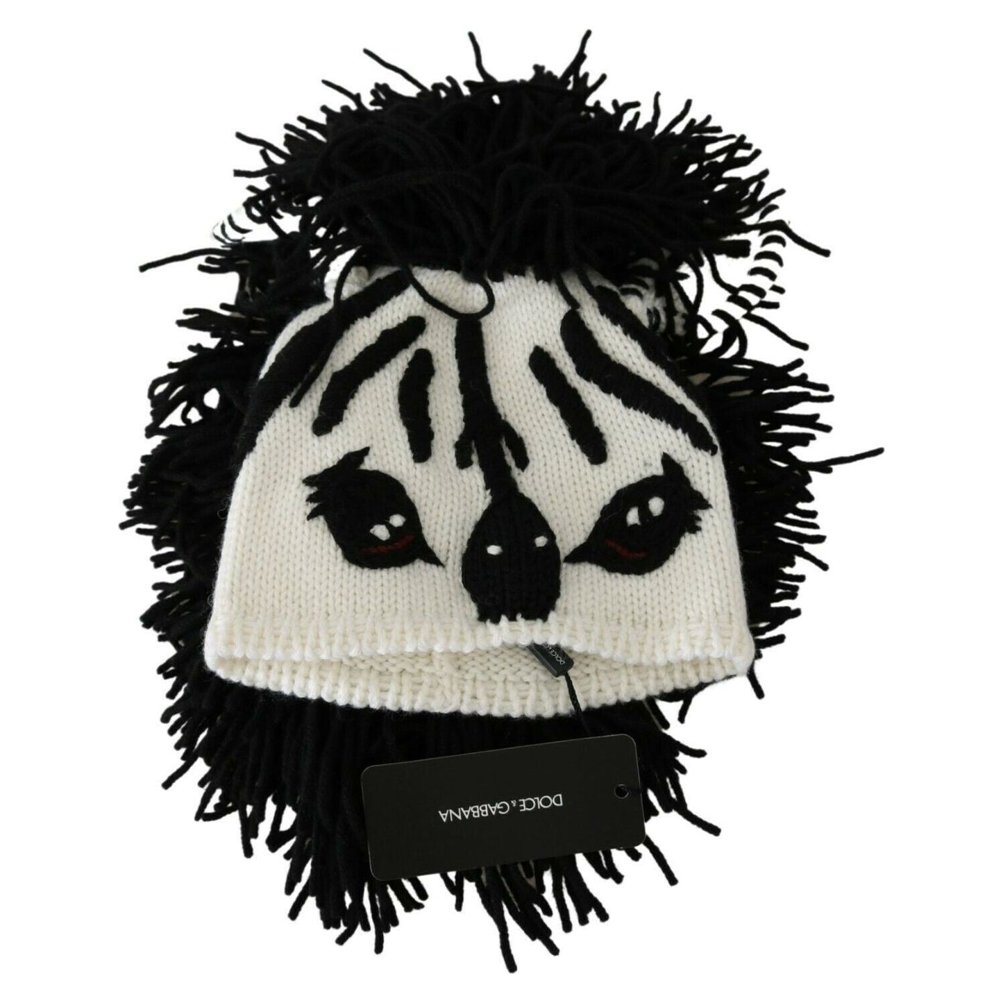 Dolce & Gabbana Black White Knitted Cashmere Animal Design Hat Dolce & Gabbana