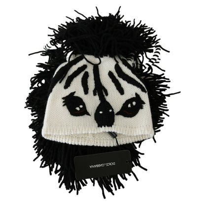 Dolce & Gabbana Black White Knitted Cashmere Animal Design Hat Dolce & Gabbana