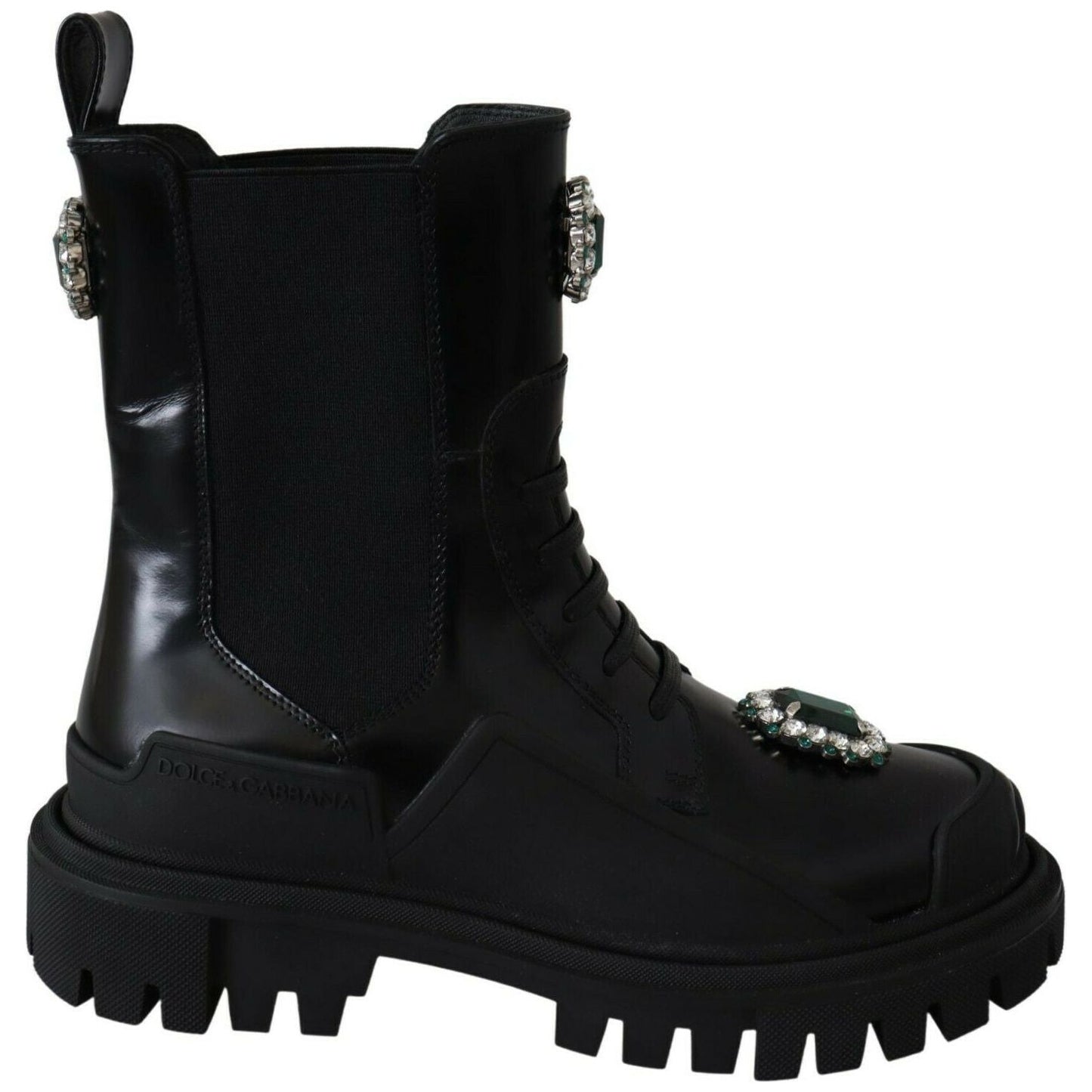 Dolce & Gabbana Black Leather Crystal Combat Boots Dolce & Gabbana