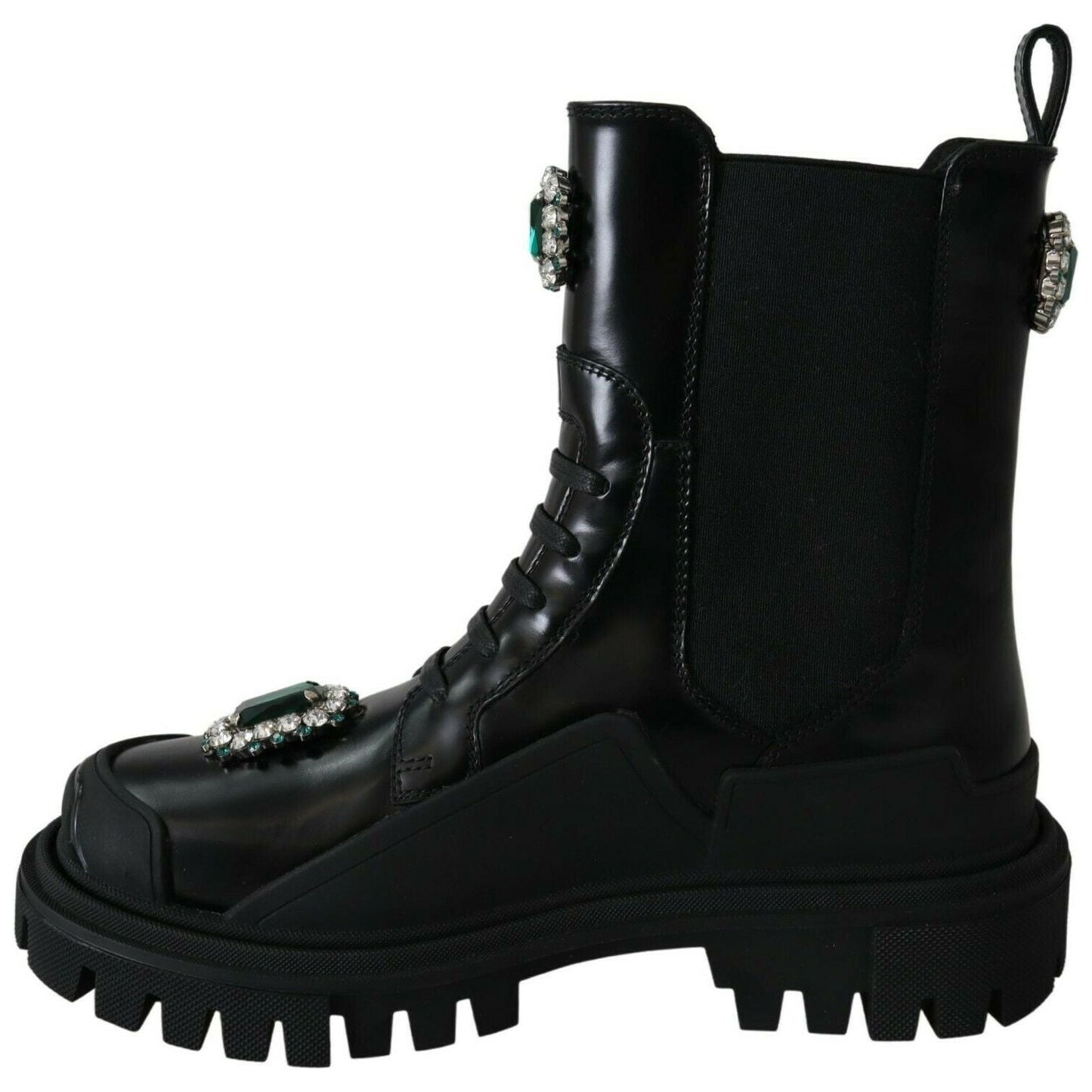 Dolce & Gabbana Black Leather Crystal Combat Boots Dolce & Gabbana