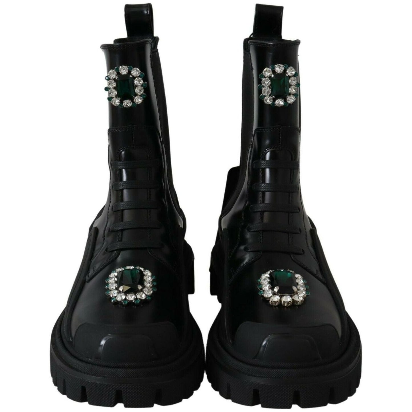 Dolce & Gabbana Black Leather Crystal Combat Boots Dolce & Gabbana