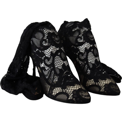Dolce & Gabbana Black Taormina Lace Socks Boots Shoes Pumps Dolce & Gabbana