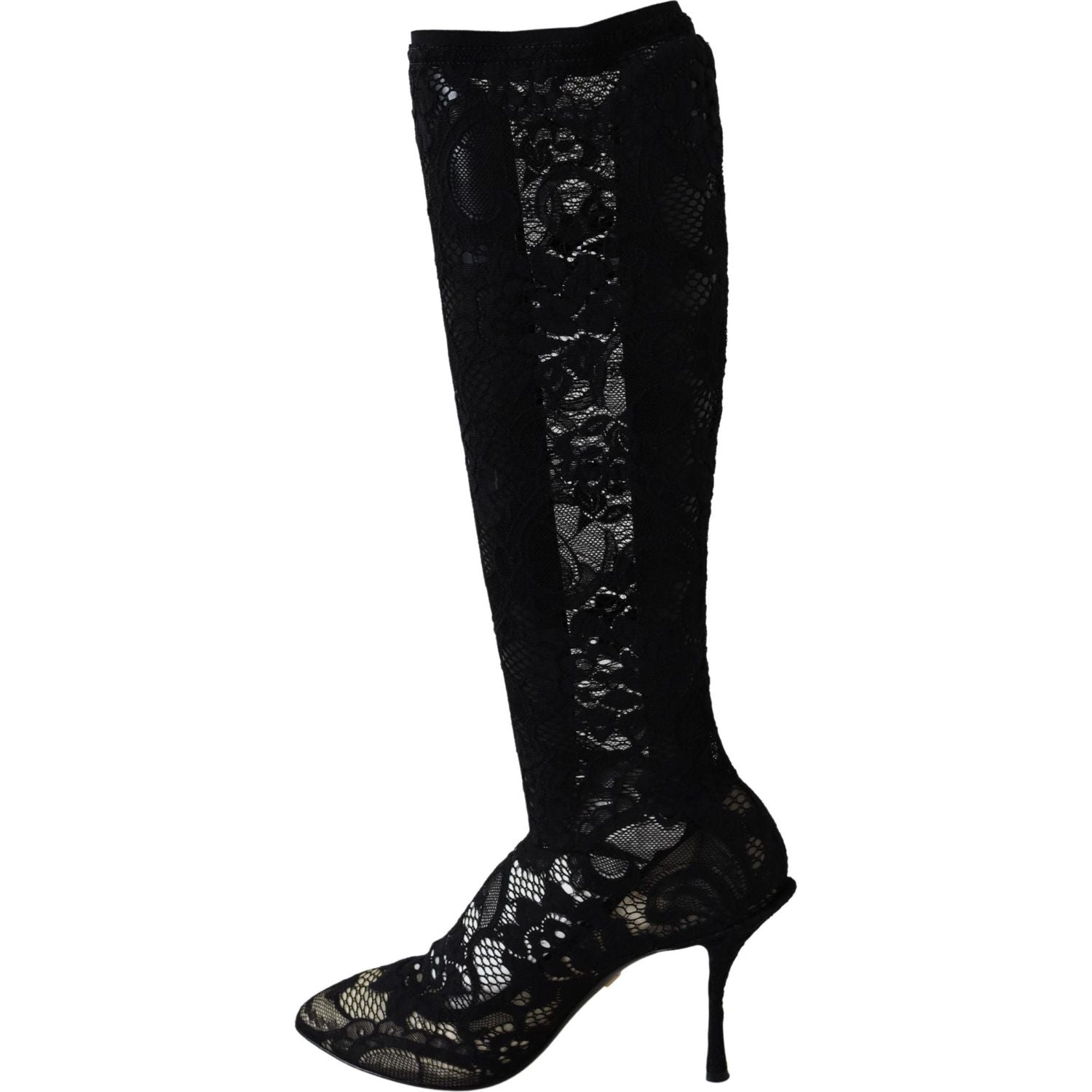 Dolce & Gabbana Black Taormina Lace Socks Boots Shoes Pumps