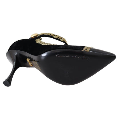 Dolce & Gabbana Black Velvet Gold Mary Janes Pumps