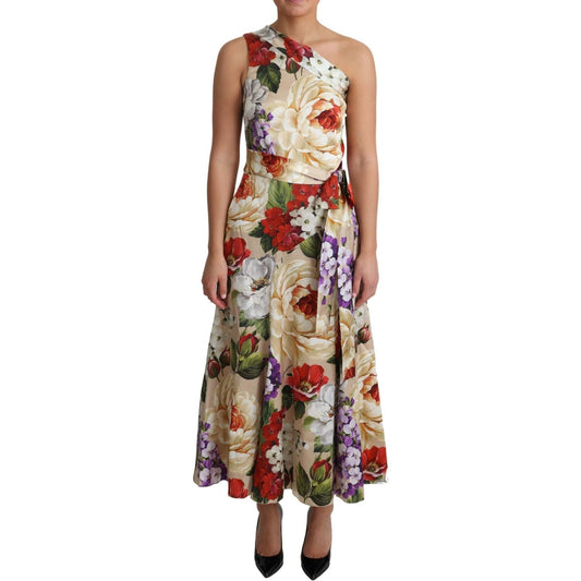 Dolce & Gabbana Print Silk Stretch One Shoulder Dress Floral Dolce & Gabbana