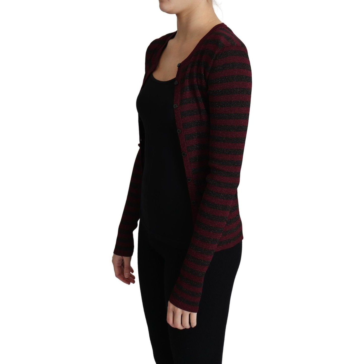 Dolce & Gabbana Black Red Striped Viscose Cardigan Sweater Dolce & Gabbana