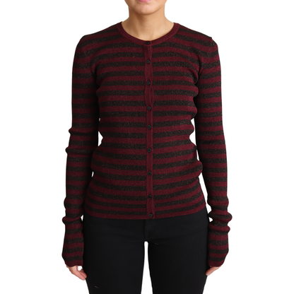 Dolce & Gabbana Black Red Striped Viscose Cardigan Sweater Dolce & Gabbana