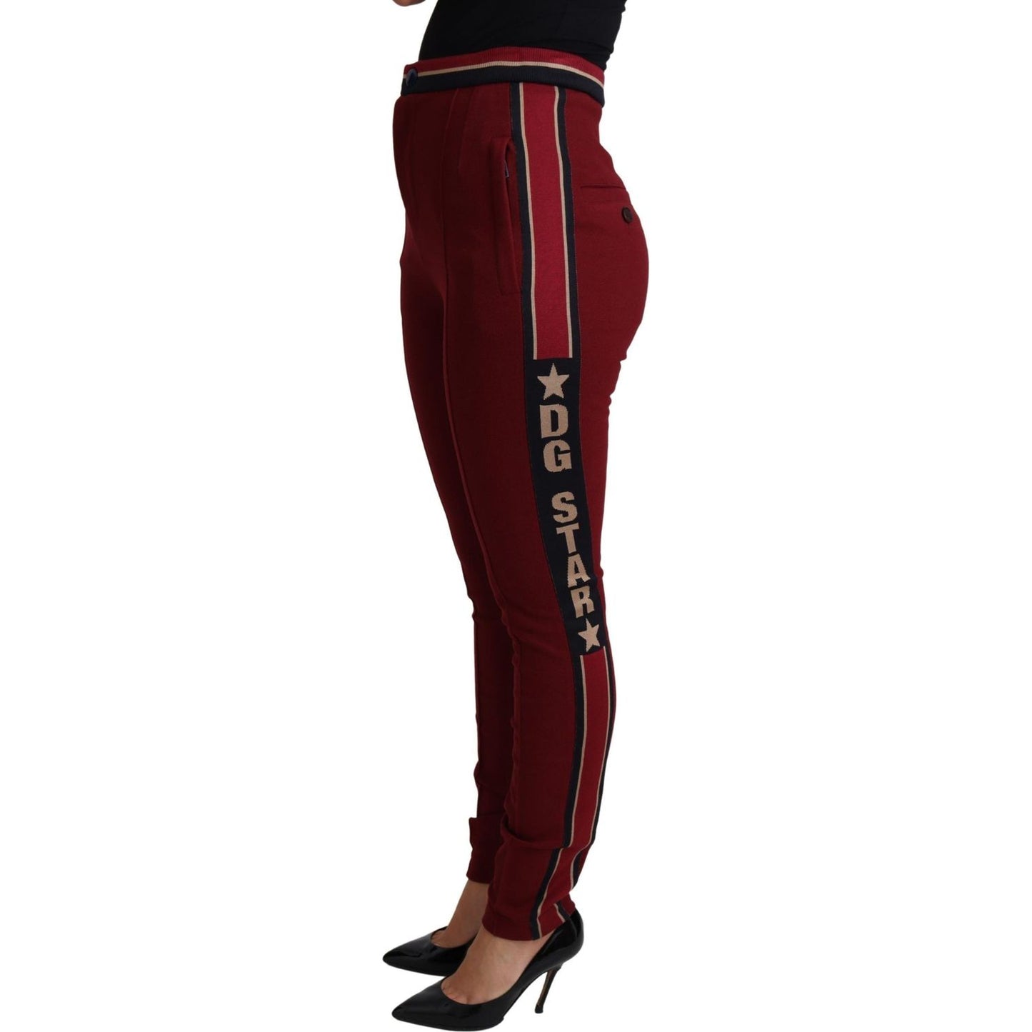 Dolce & Gabbana Red DG Star Striped Skinny Cotton Pant Dolce & Gabbana