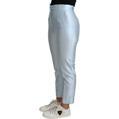 Dolce & Gabbana Light Blue Silk Cropped Tapered Trouser Pants Dolce & Gabbana