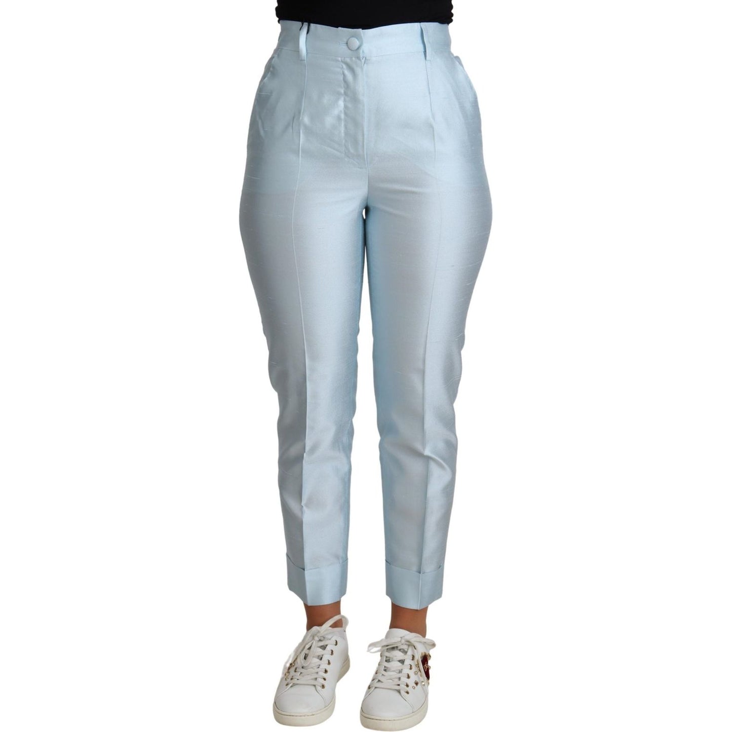 Dolce & Gabbana Light Blue Silk Cropped Tapered Trouser Pants Dolce & Gabbana