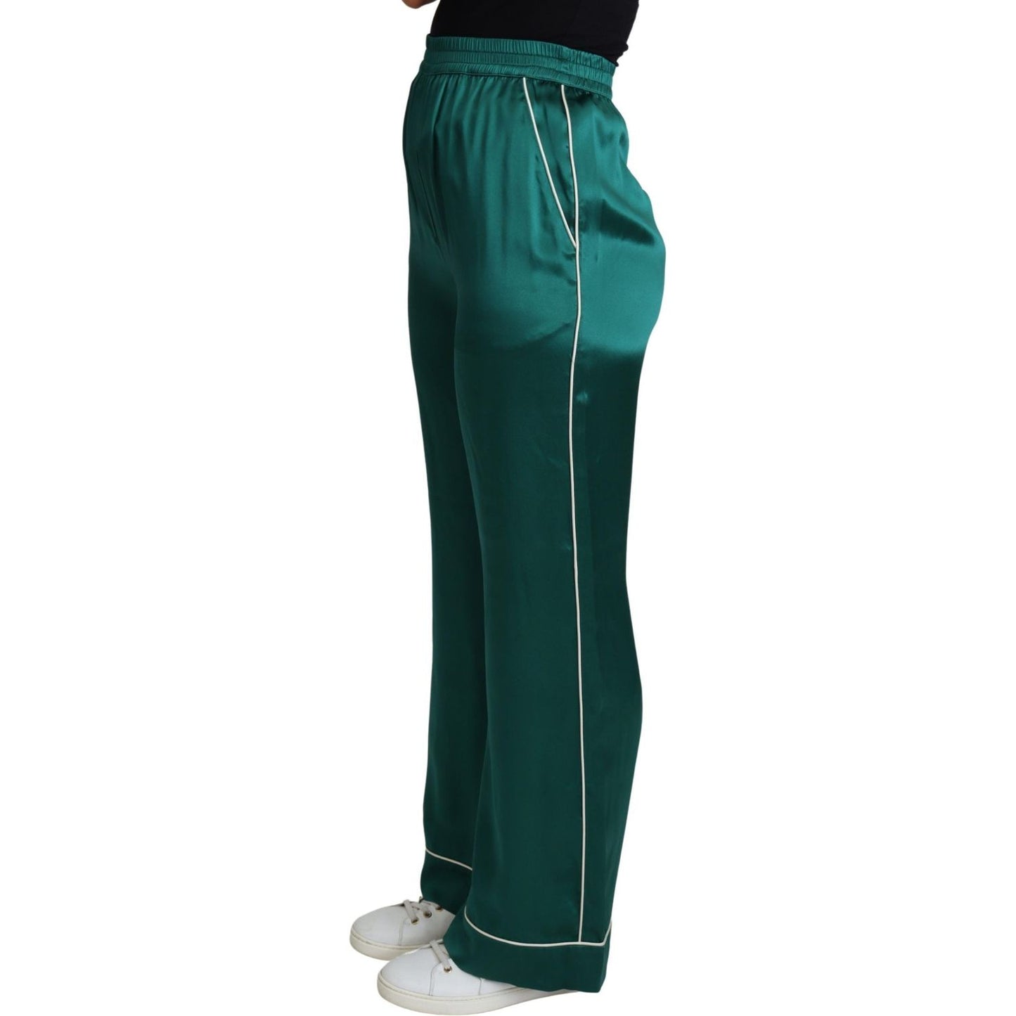 Dolce & Gabbana Green High Waist Pajama Trouser Silk Pant Dolce & Gabbana